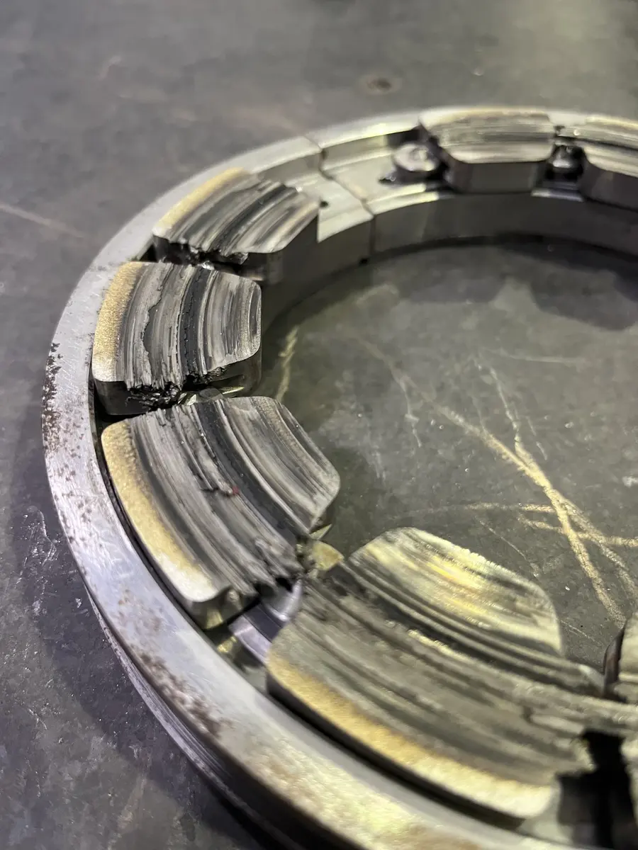 Close up of damaged thrust bearing pads