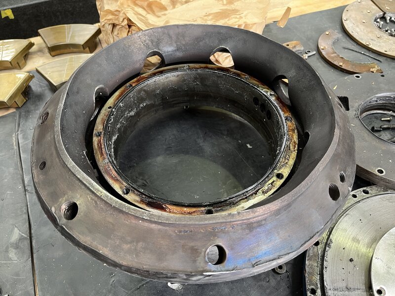 Bearing housing as received — severely damaged casting following turbine failure